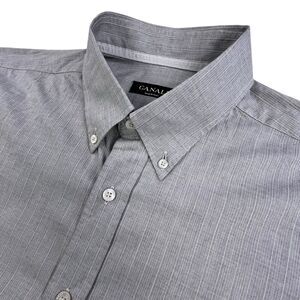 Canali Button Down Shirt Mens XL Gray Plaid Long Sleeve Designer Italy